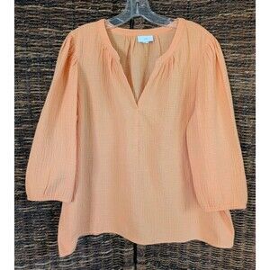 J. Jill Cotton Gauze Popover Top Womens Large  Boho Relaxed Oversized 3/4 Sleeve